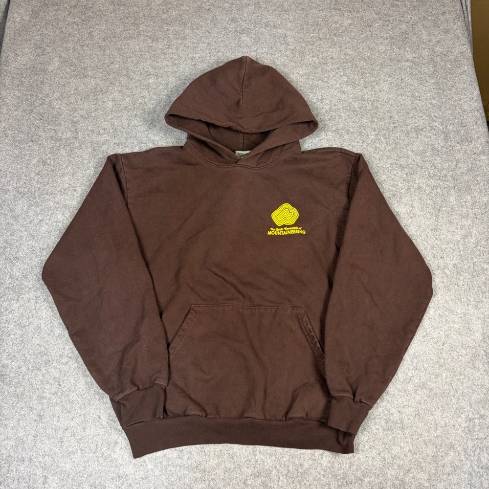 Nice as Heck Mountaineering Hoodie Brown Graphic Sweatshirt Made in USA Mens L
